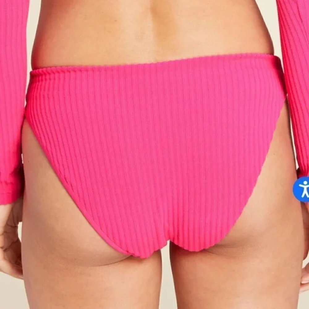 NWT Andie The Cheeky Bottom Rib Terry Neon Hibiscus Large - Picture 3 of 8